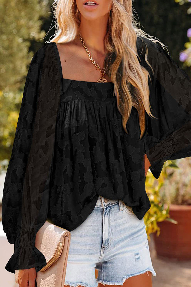 Kaynafashions - Fashion Elegant Print Patchwork Square Collar Tops(3 Colors)