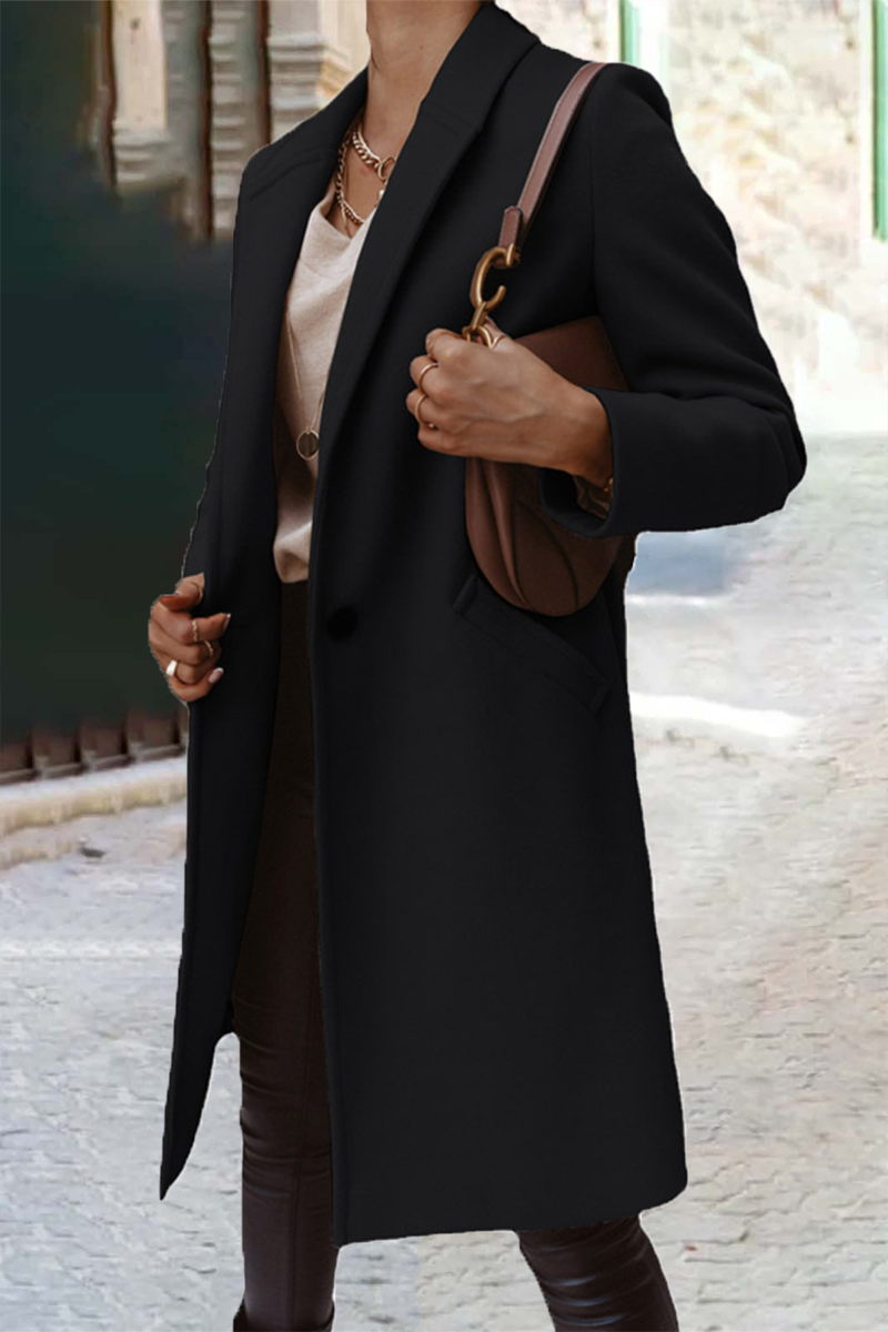 Kaynafashions - Casual Work Solid Buttons Turn-back Collar Outerwear