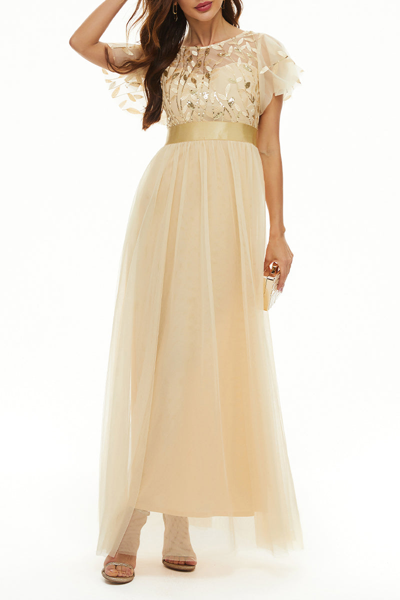 Kaynafashions - Elegant Formal Patchwork Zipper O Neck Ball Gown Dresses