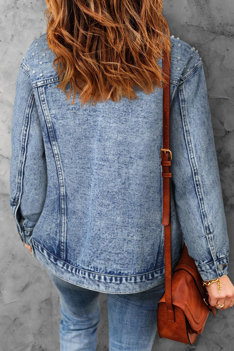 Kaynafashions - Street Solid Patchwork Pocket Buckle Beading O Neck Outerwear