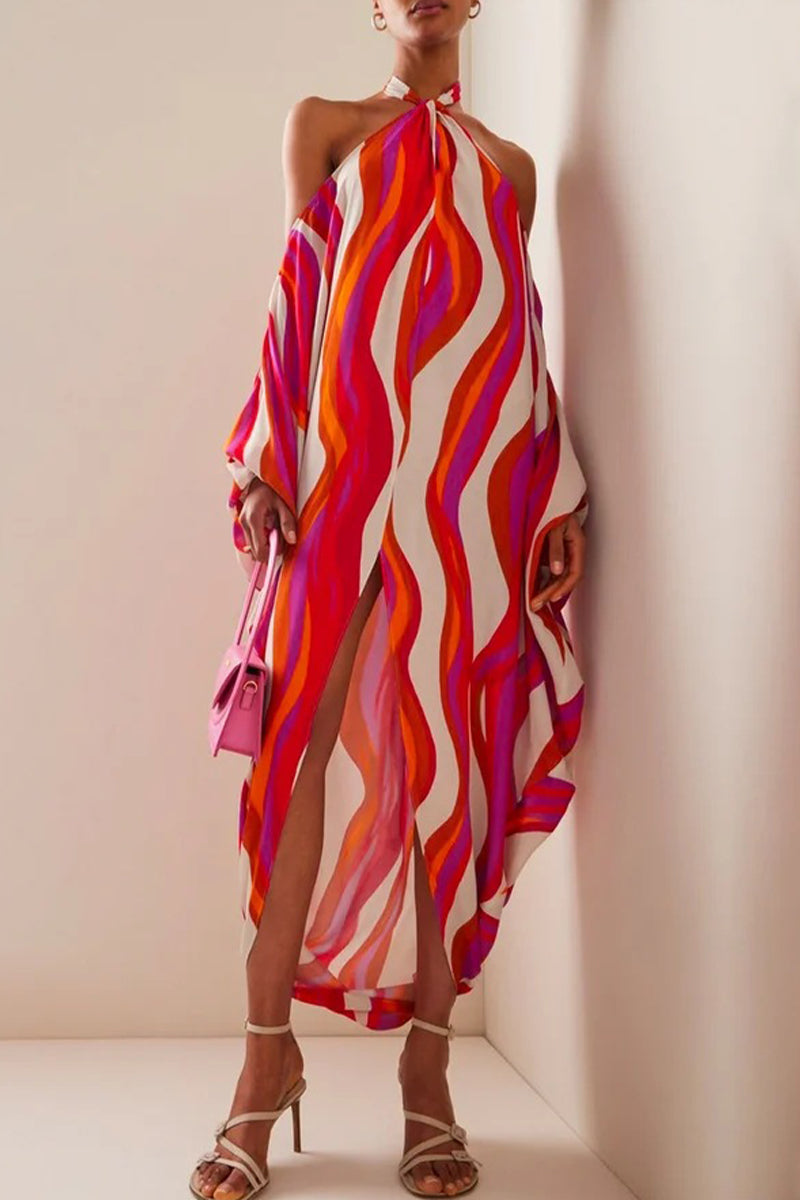 Kaynafashions - Sexy Vacation Striped Contrast Halter Irregular Dress Dresses