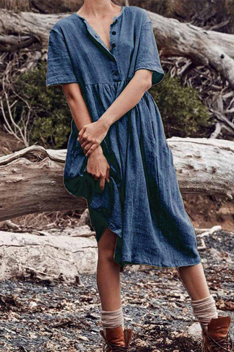 Kaynafashions - Casual Solid Patchwork O Neck A Line Dresses(5 Colors)