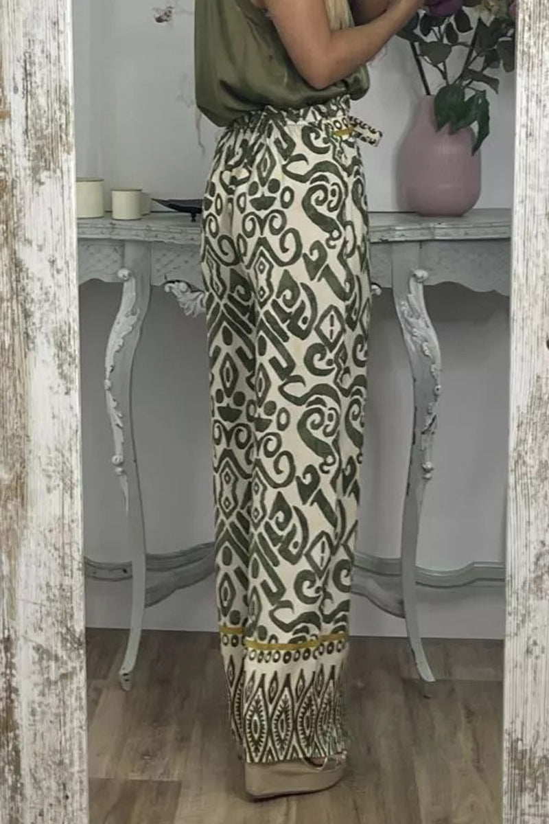 Kaynafashions - Casual Print Frenulum Loose Straight Full Print Bottoms(3 Colors)