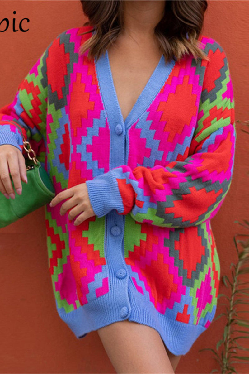 Kaynafashions - Casual Plaid Contrast V Neck Tops