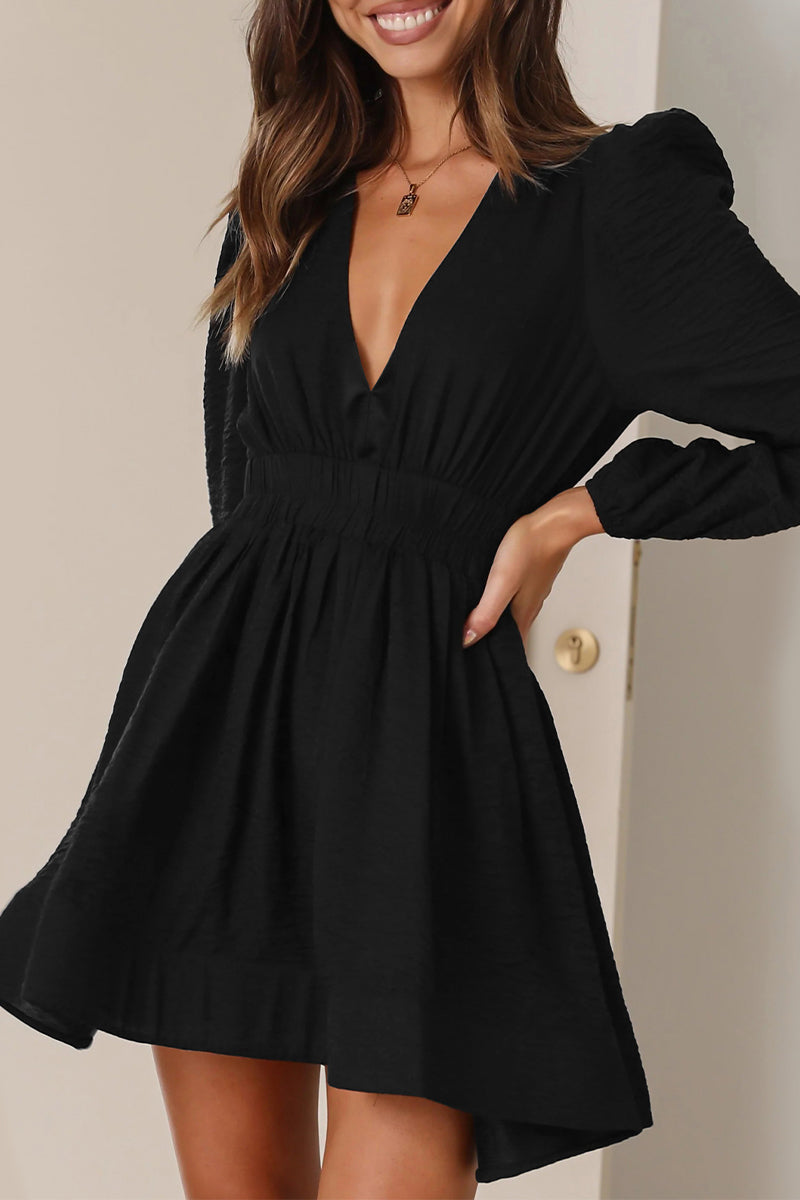 Kaynafashions - Casual Solid Fold V Neck Pleated Dresses