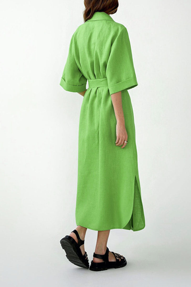 Kaynafashions - Casual Solid Bandage Patchwork Turn-back Collar Straight Dresses