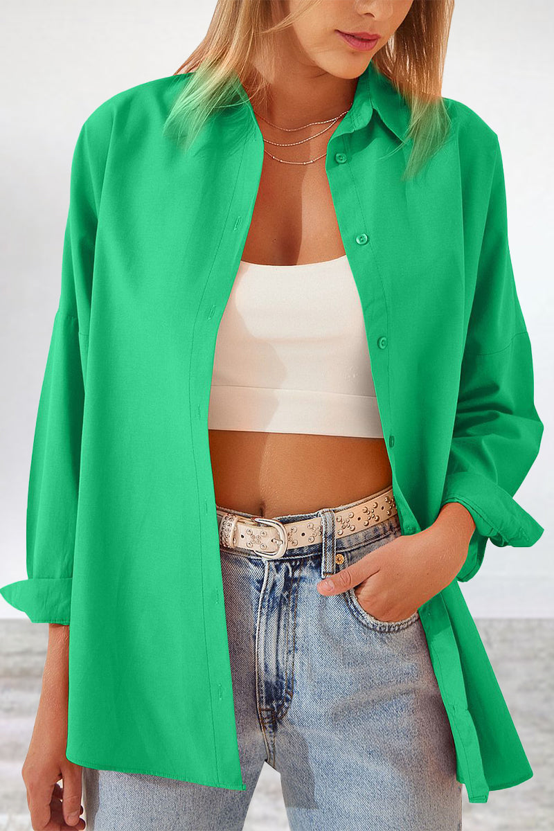 Kaynafashions - Casual Simplicity Solid Buttons Turndown Collar Blouses(11 Colors)