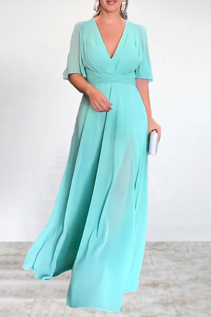 Kaynafashions - Elegant Solid Slit V Neck A Line Dresses