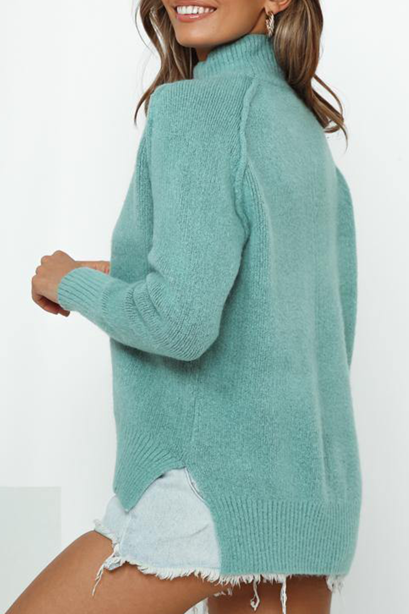 Kaynafashions - Casual Solid Patchwork Slit Turtleneck Tops(3 colors)