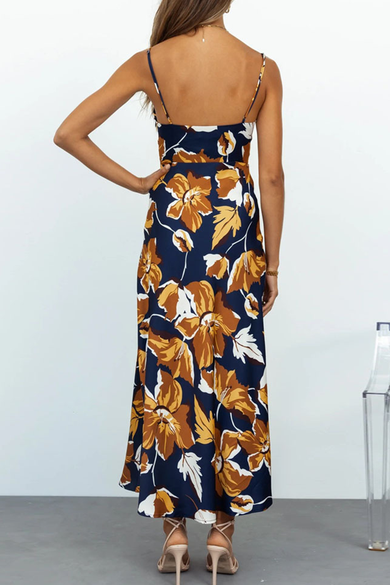 Kaynafashions - Casual Print Patchwork Spaghetti Strap Straight Dresses