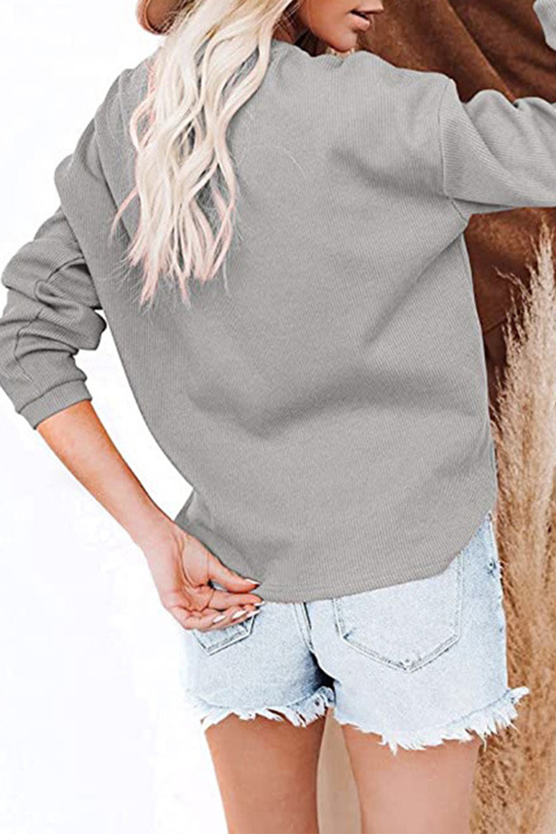 Kaynafashions - Casual Solid Patchwork Buckle O Neck Tops(6 colors)