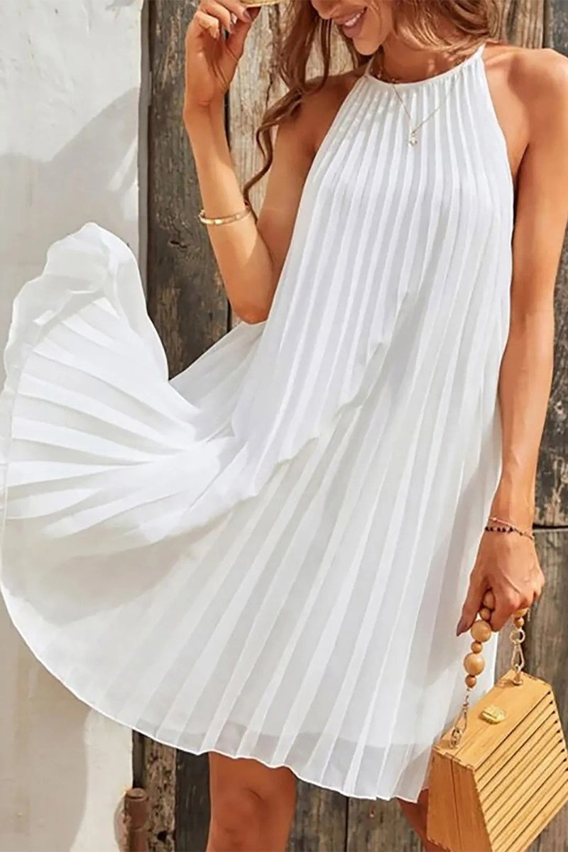 Kaynafashions - Casual Solid Fold Halter Pleated Dresses