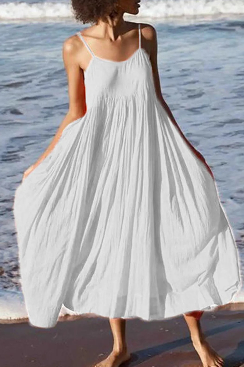 Kaynafashions - Casual Solid Patchwork Spaghetti Strap Cake Skirt Dresses(5 colors)