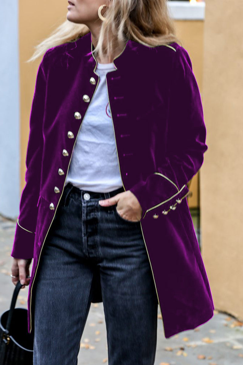 Kaynafashions - Casual Solid Buttons Mandarin Collar Outerwear(5 Colors)