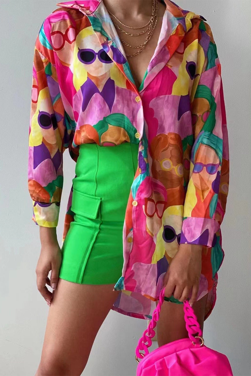 Kaynafashions - Street College Geometric Patchwork Shirt Collar Blouses