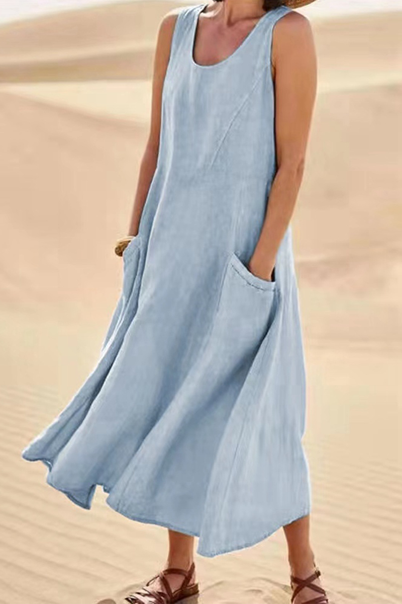 Kaynafashions - Casual Solid Patchwork U Neck Straight Dresses(7 Colors)