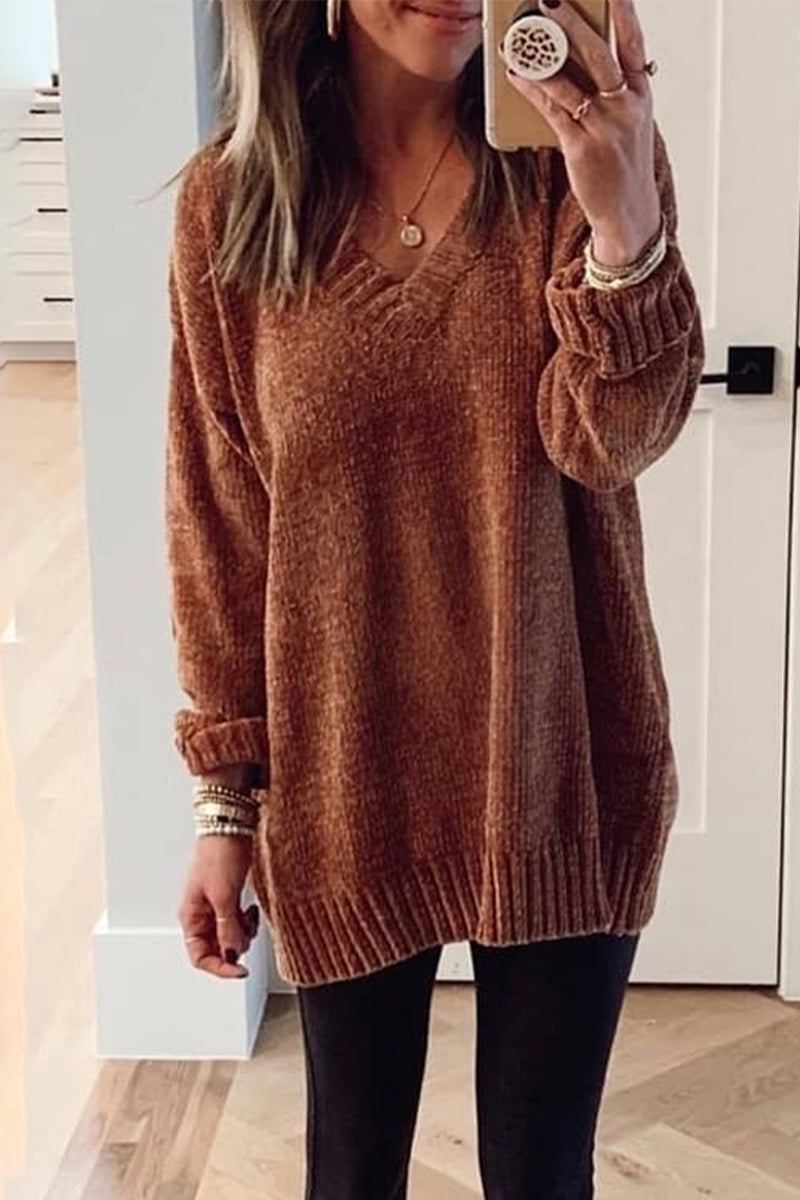 Kaynafashions - Solid Color V Neck  Sweaters(5 Colors)