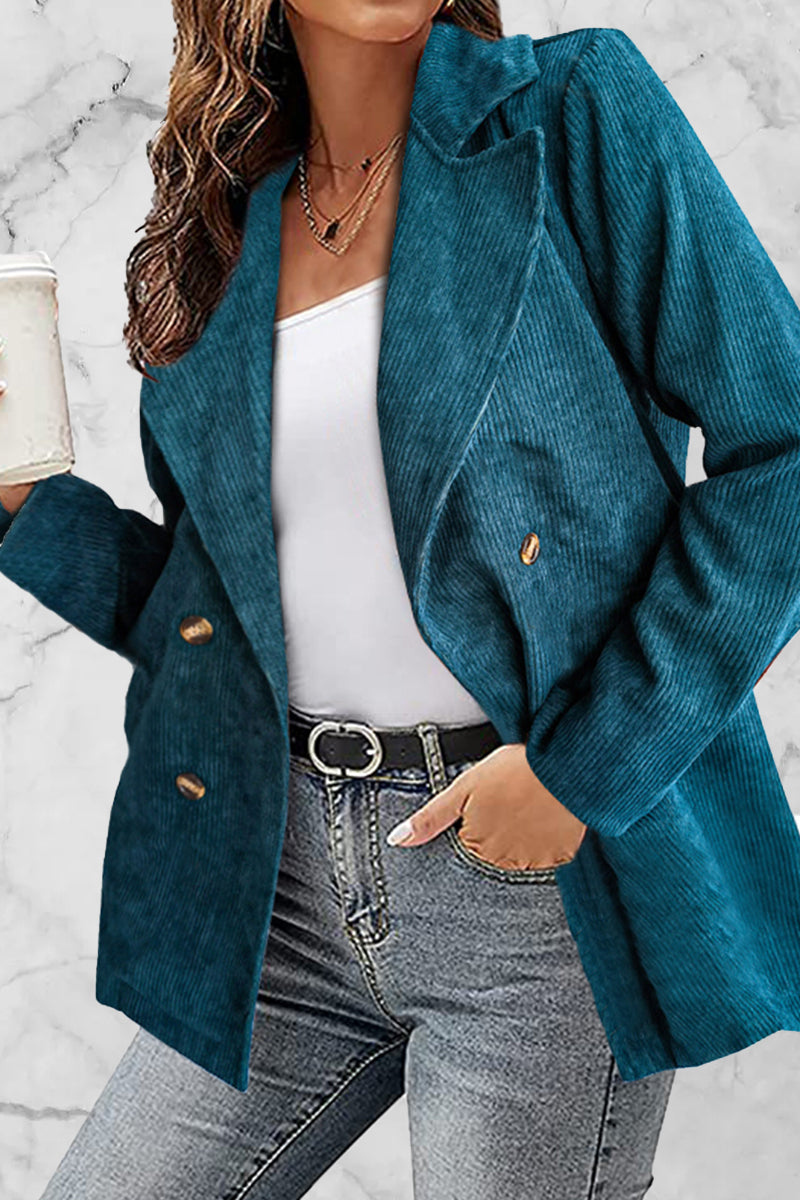 Kaynafashions - Solid Patchwork Turndown Collar Outerwear(10 Colors)