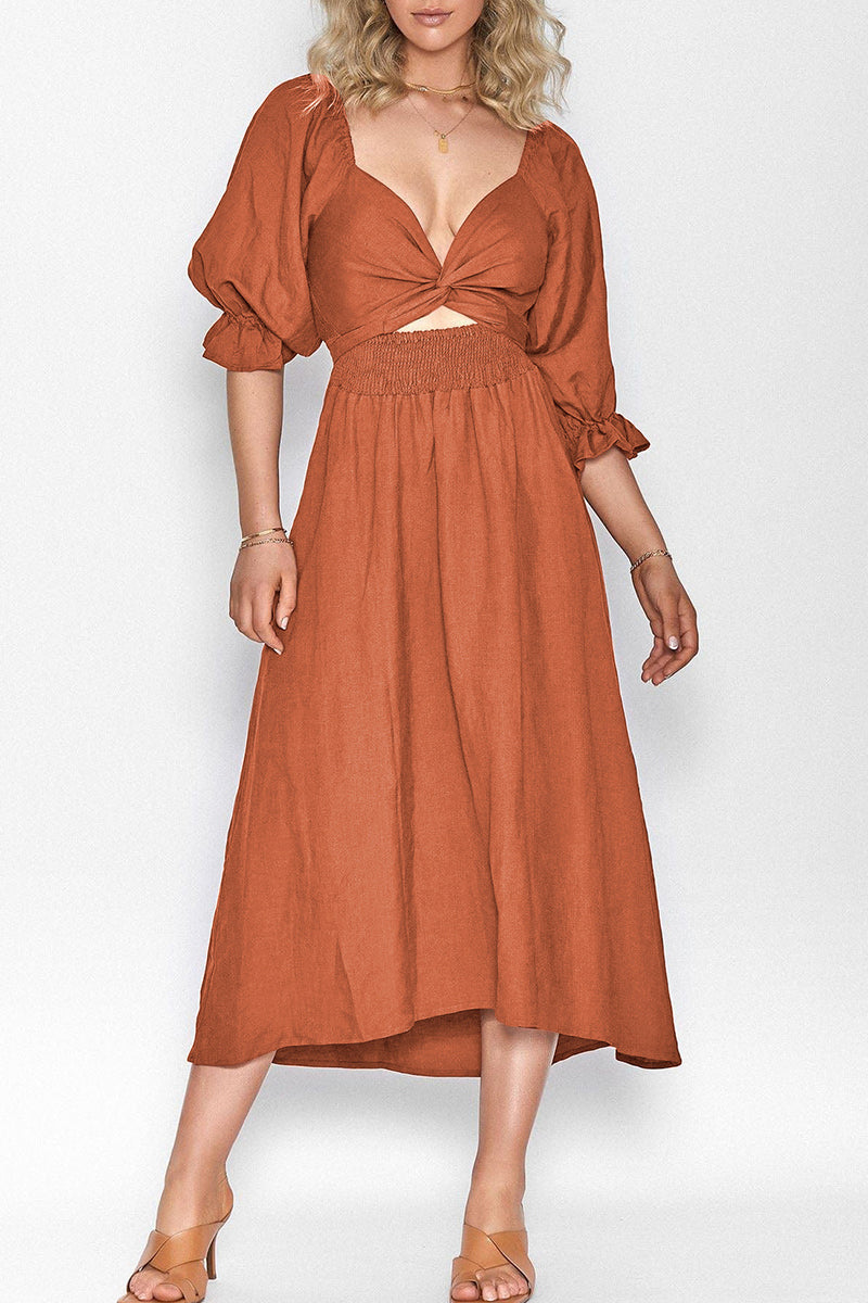 Kaynafashions - Elegant Solid Flounce Square Collar A Line Dresses(5 Colors)