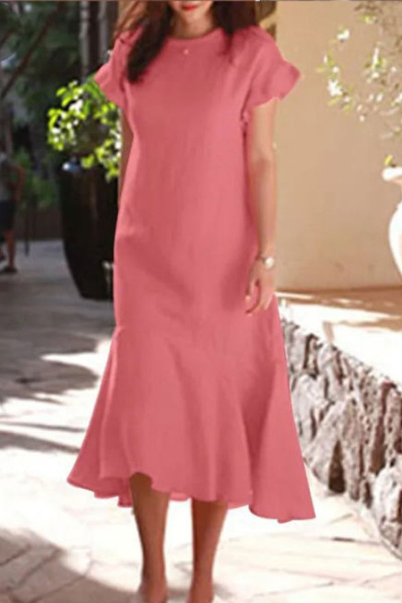 Kaynafashions - Casual Simplicity Solid O Neck Pleated Dresses