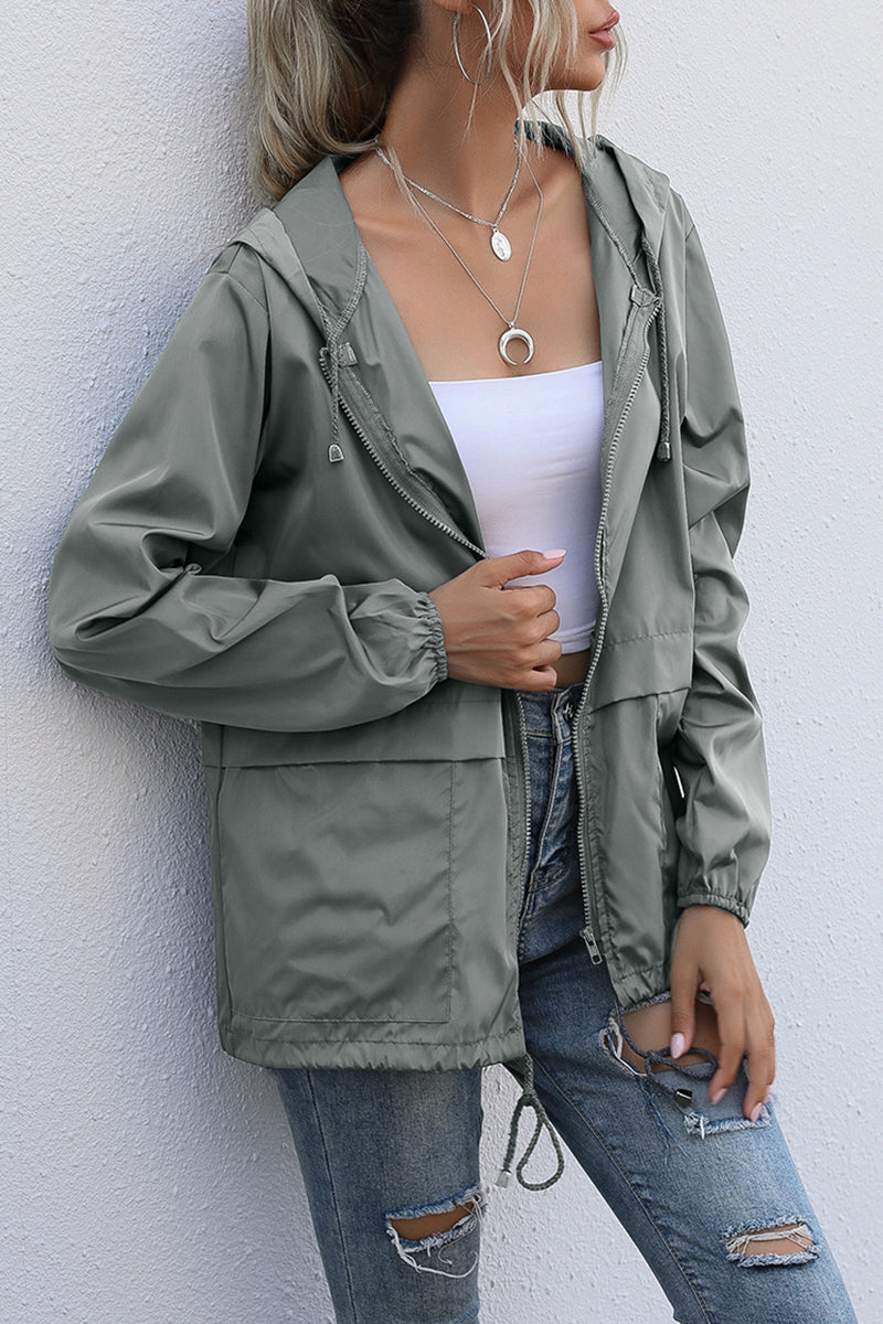 Kaynafashions - Casual Solid Zipper Hooded Collar Outerwear