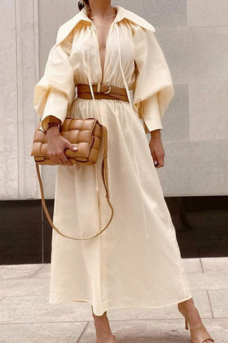 Kaynafashions - Fashion Street Solid Turndown Collar Princess Dresses