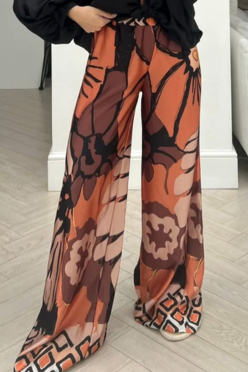 Kaynafashions - Street Floral Loose High Waist Wide Leg Full Print Bottoms