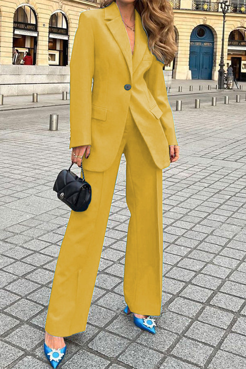 Kaynafashions - Work Elegant Solid Patchwork Turn-back Collar Long Sleeve Two Pieces