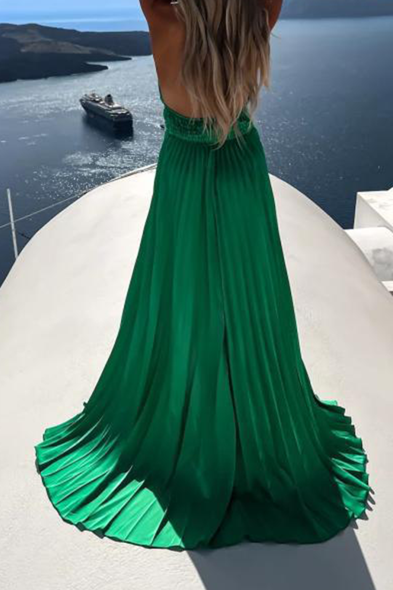 Kaynafashions - Fashion Solid High Opening Halter Cake Skirt Dresses(4 Colors)