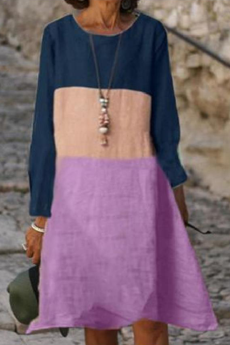 Kaynafashions - Casual Solid Patchwork O Neck Straight Dresses