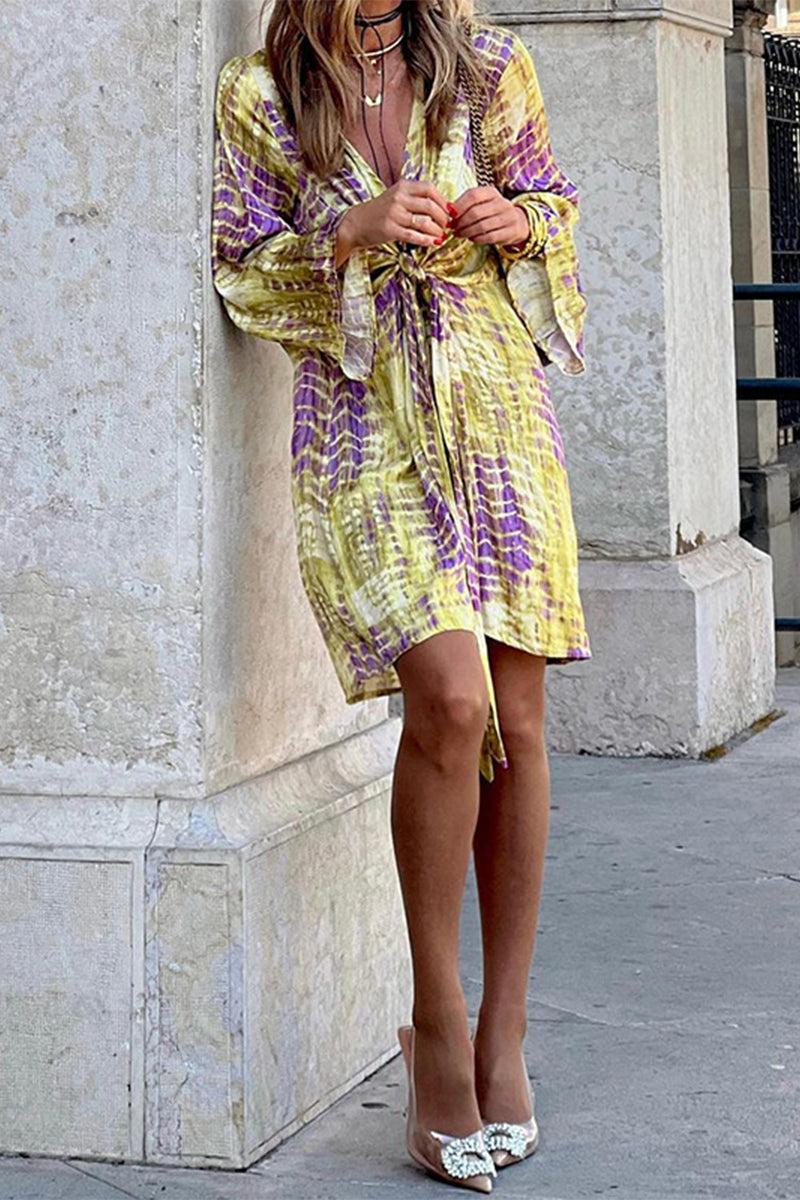 Kaynafashions - Celebrities Elegant Geometric Patchwork V Neck A Line Dresses