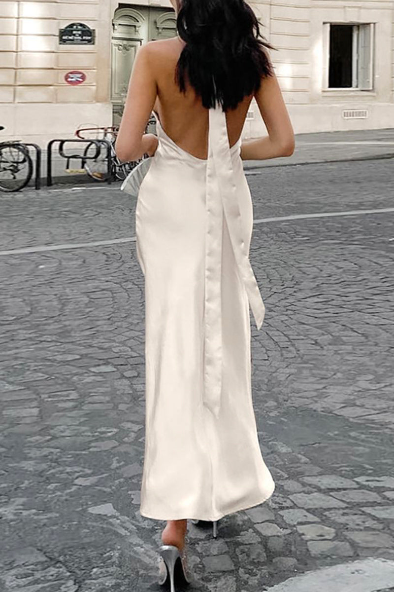 Kaynafashions - Elegant Simplicity Solid Backless Halter Trumpet Mermaid Dresses