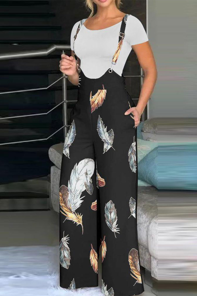 Kaynafashions - Casual Geometric Print Patchwork Loose Jumpsuits
