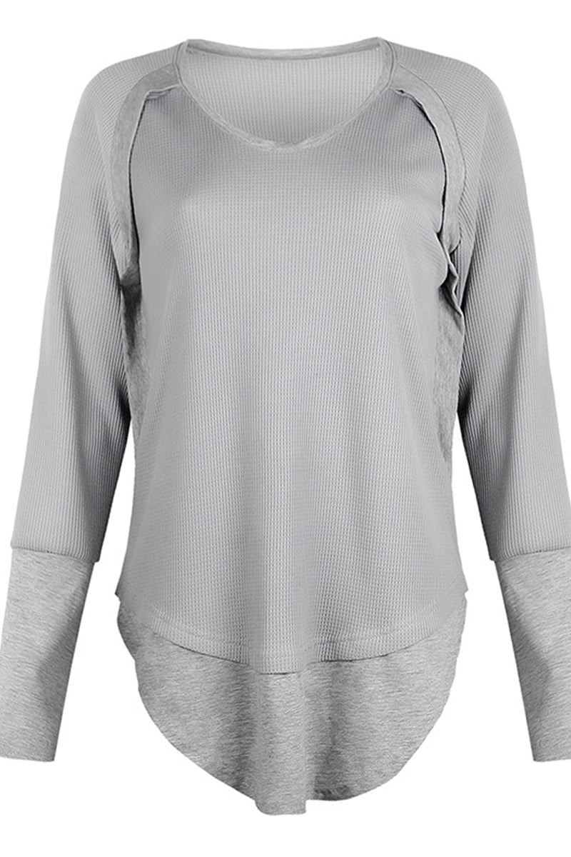 Kaynafashions - Casual Solid Color V Neck Tops(3 Colors)