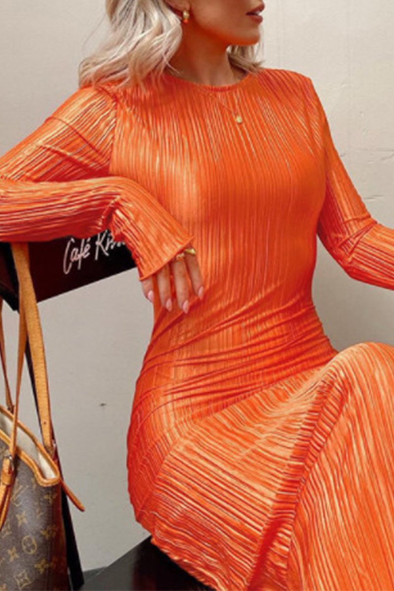 Kaynafashions - Casual Solid Patchwork O Neck Pencil Skirt Dresses