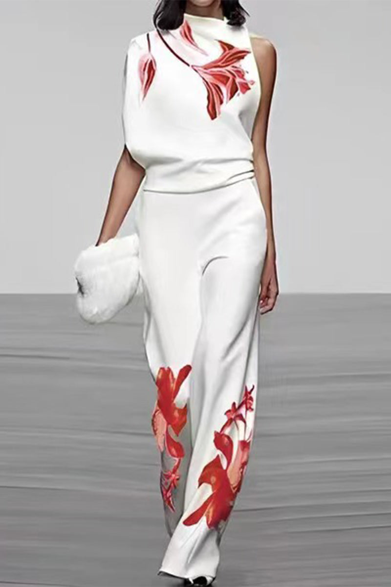 Kaynafashions - Elegant Print Turtleneck Sleeveless Two Pieces