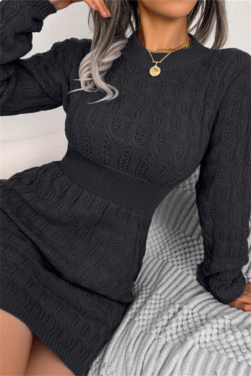 Kaynafashions - Fashion Casual Solid Patchwork O Neck Long Sleeve Dresses(3 Colors)