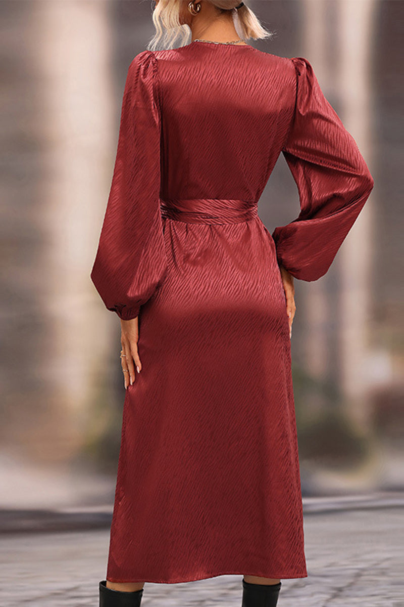 Kaynafashions - Elegant Solid Frenulum V Neck A Line Dresses