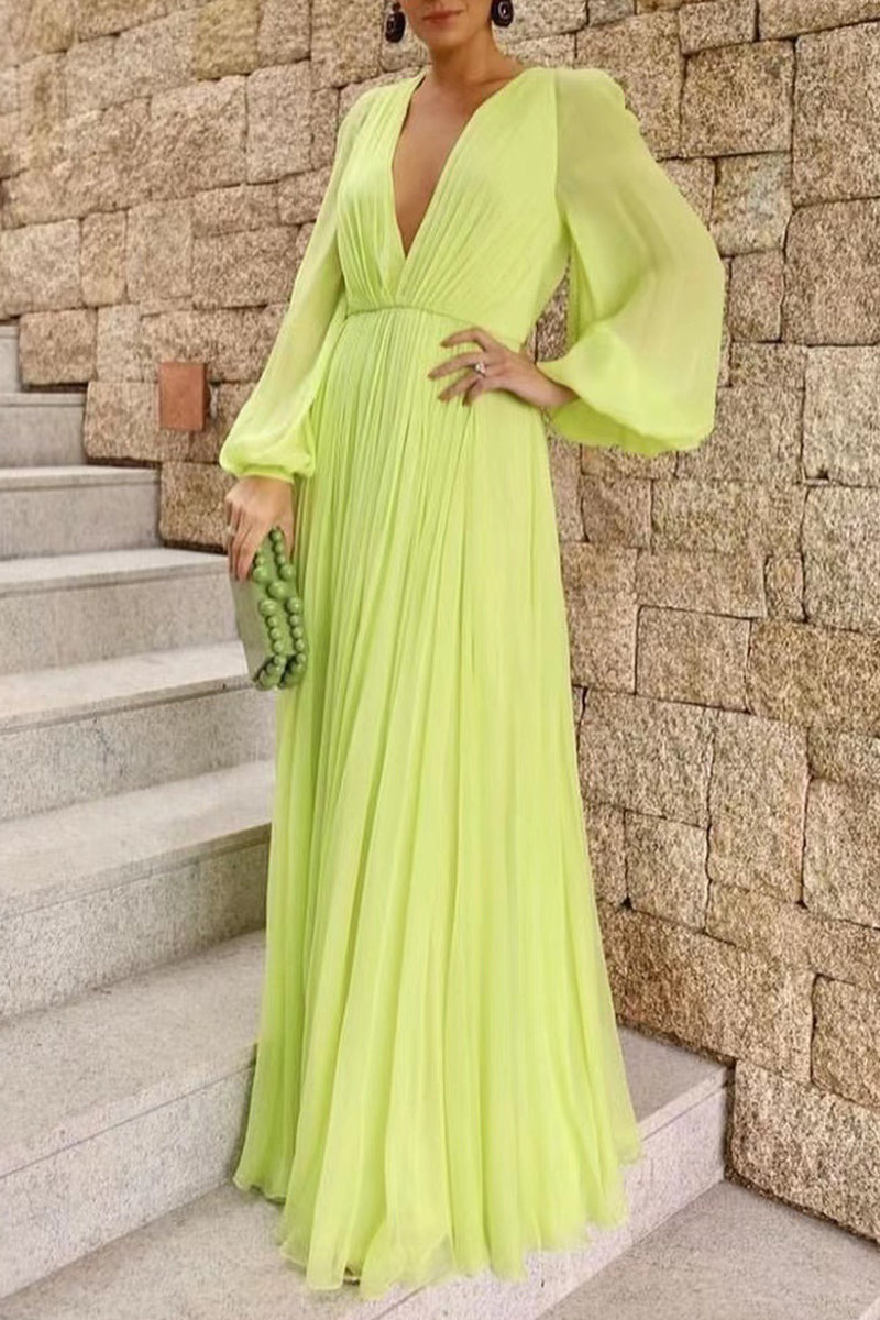 Kaynafashions - Elegant Solid Fold V Neck Waist Skirt Dresses