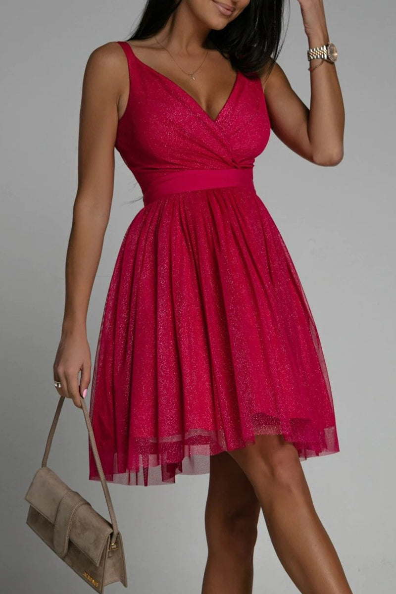 Kaynafashions - Sexy Elegant Print Mesh V Neck Evening Dress Dresses(3 Colors)