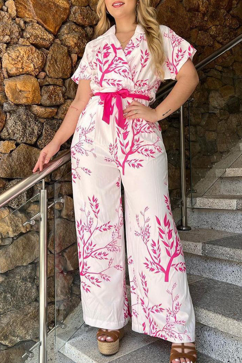 Kaynafashions - Casual Floral Frenulum Turndown Collar Short Sleeve Two Pieces