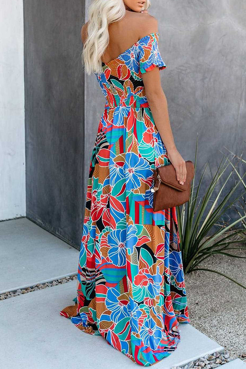 Kaynafashions - Elegant Vacation Floral Patchwork Off the Shoulder Printed Dress Dresses