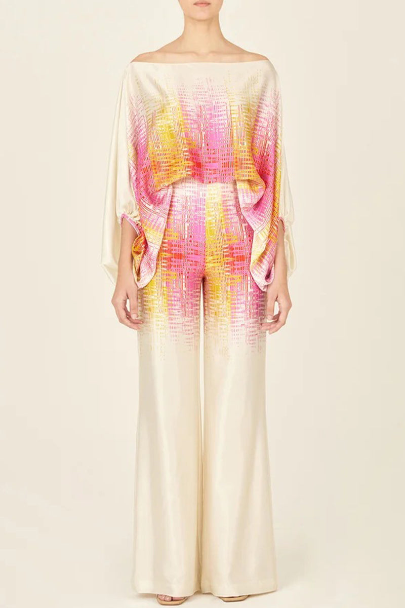 Kaynafashions - Casual Elegant Print Patchwork Off the Shoulder Long Sleeve Two Pieces(13 Colors)