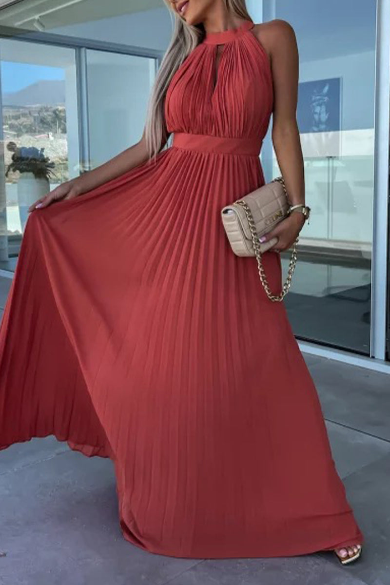 Kaynafashions - Celebrities Elegant Solid Fold Halter Waist Skirt Dresses