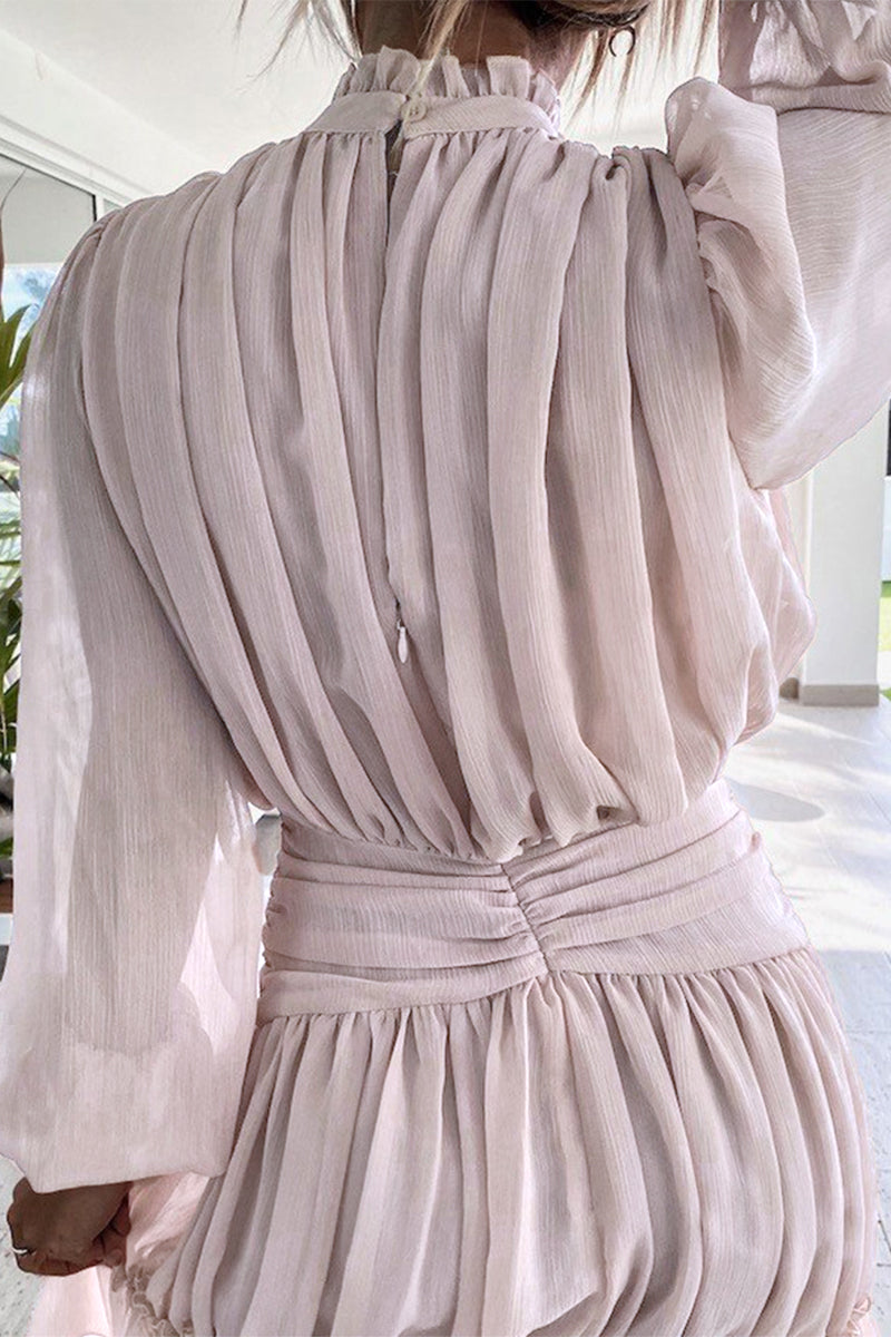 Kaynafashions - Sweet Elegant Solid Patchwork O Neck Irregular Dress Dresses