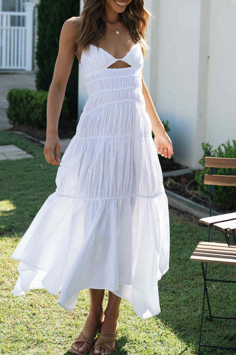 Kaynafashions - Sexy Simplicity Solid Bandage Asymmetrical V Neck Sling Dress Dresses