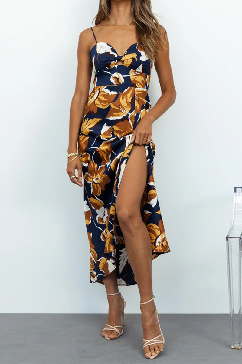 Kaynafashions - Casual Print Patchwork Spaghetti Strap Straight Dresses
