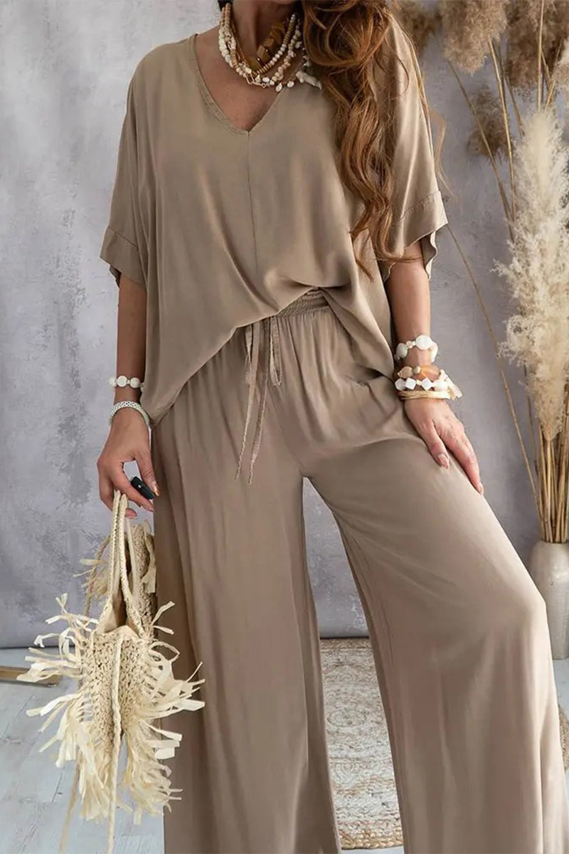 Kaynafashions - Casual Print Patchwork V Neck Half Sleeve Two Pieces(9 Colors)