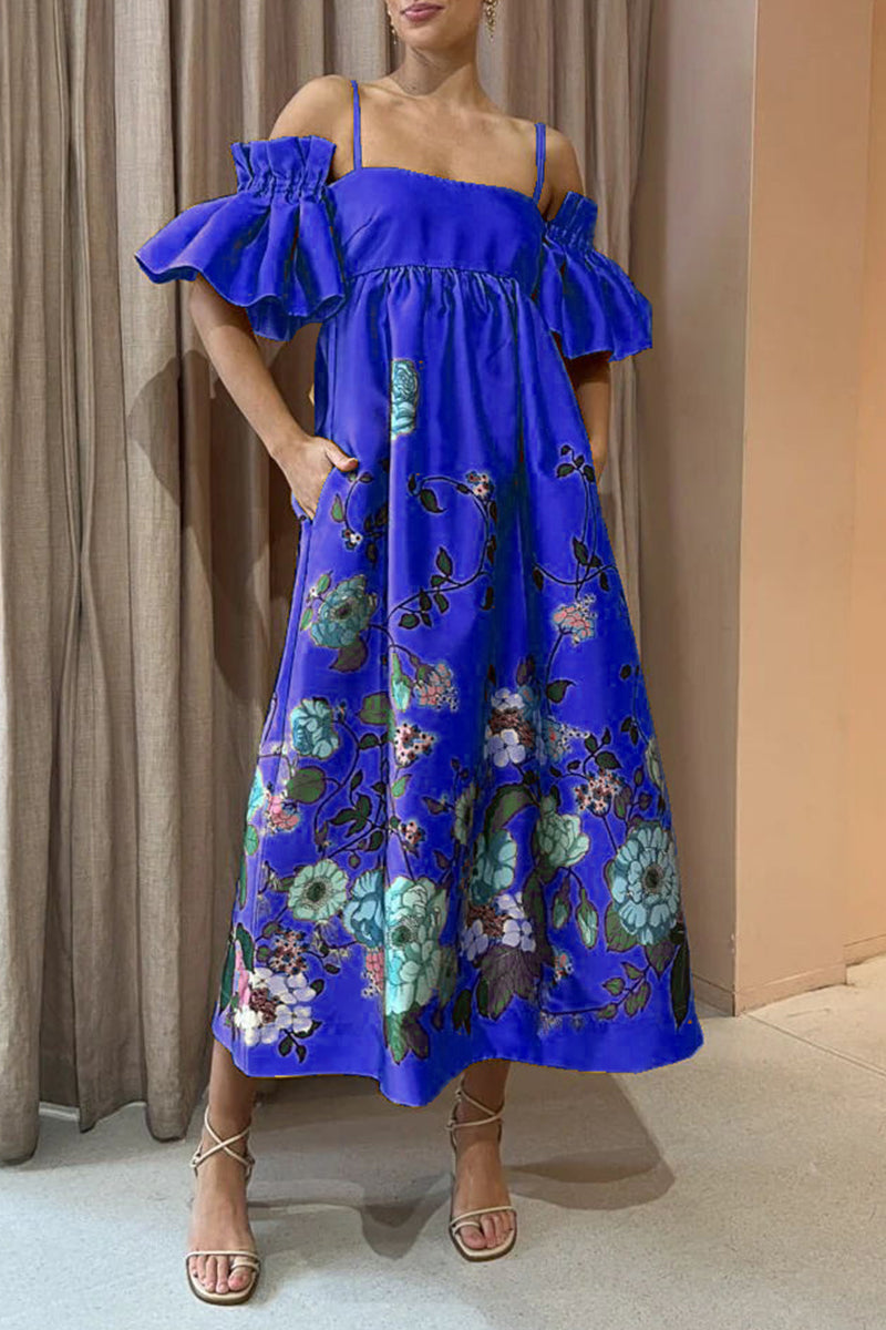 Kaynafashions - Casual Floral Pocket Off the Shoulder A Line Dresses