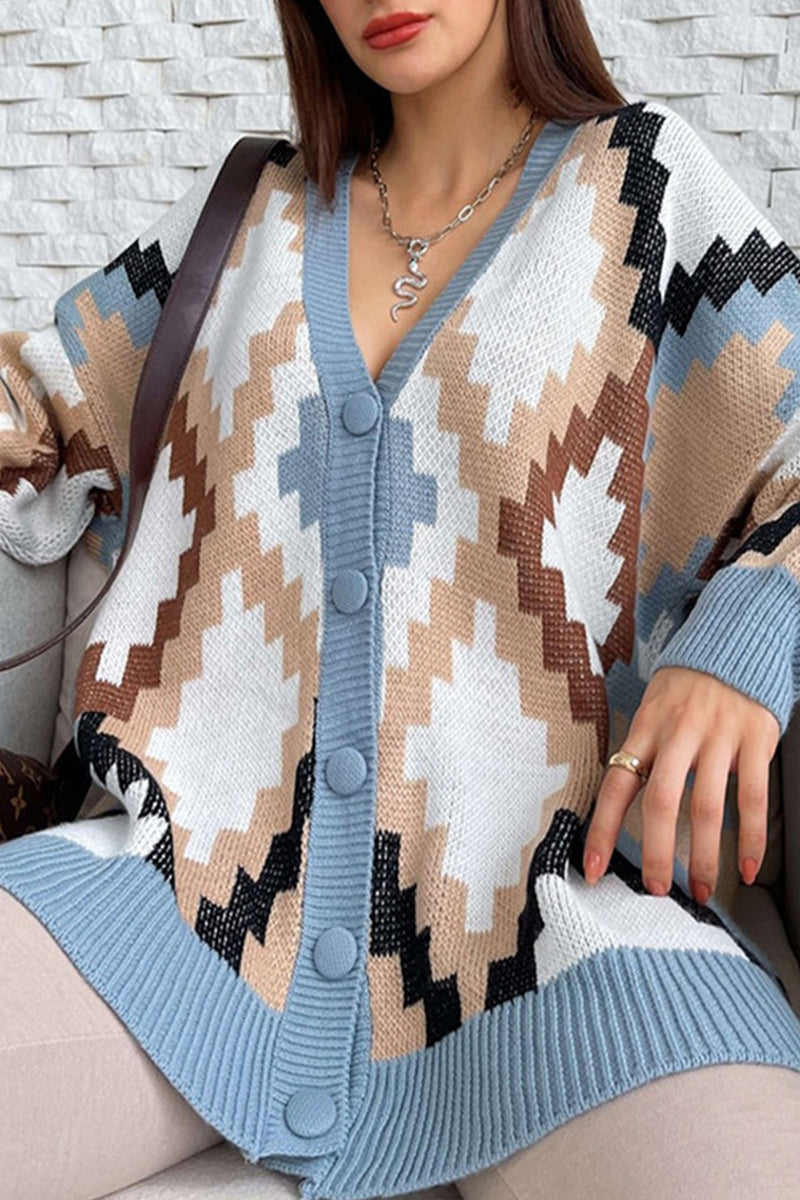 Kaynafashions - Casual Plaid Contrast V Neck Tops